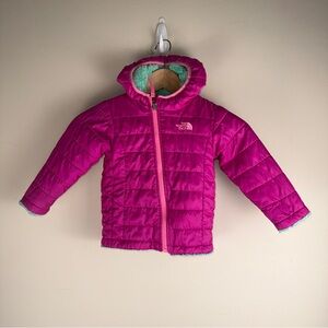 The North Face Reversible Plush Sherpa Hooded Jacket Infants 18-24 Mo. Pink/Mint
